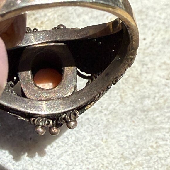 Vintage Sterling Silver Chinese Export Coral Cloisonné Ring 9 - Picture 7 of 10